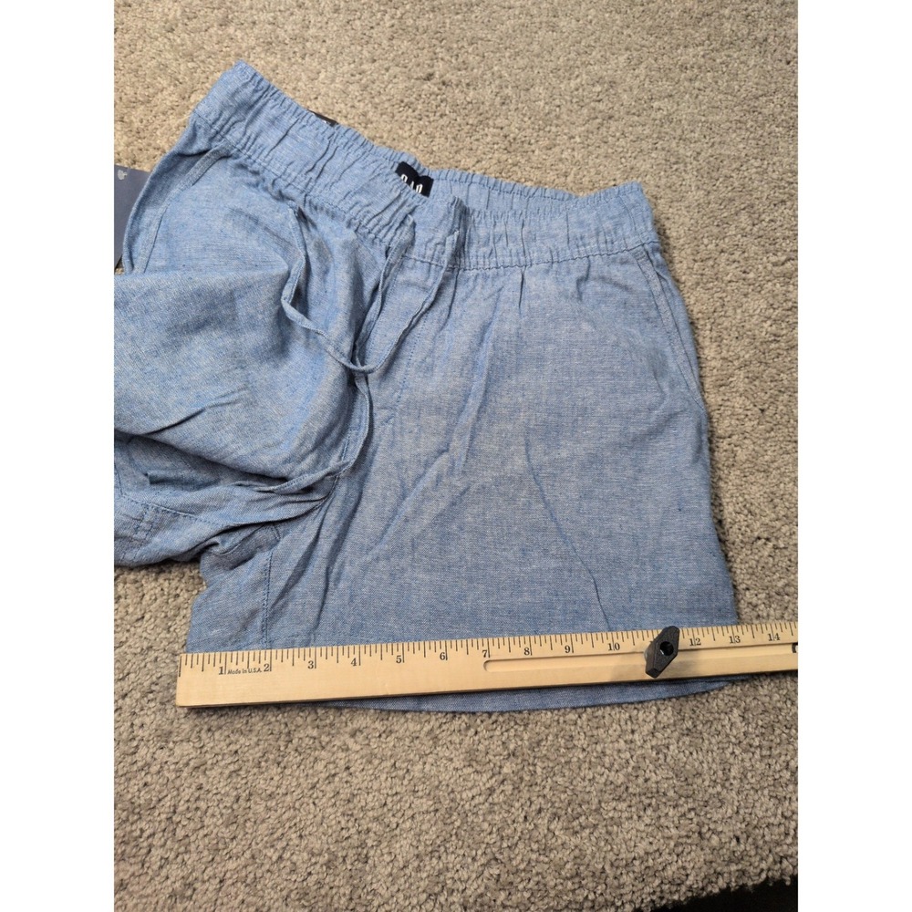 Gap Womens Small Blue Crosshatch Linen Blend Elastic Waist Drawstring Shorts NEW - Picture 9 of 10